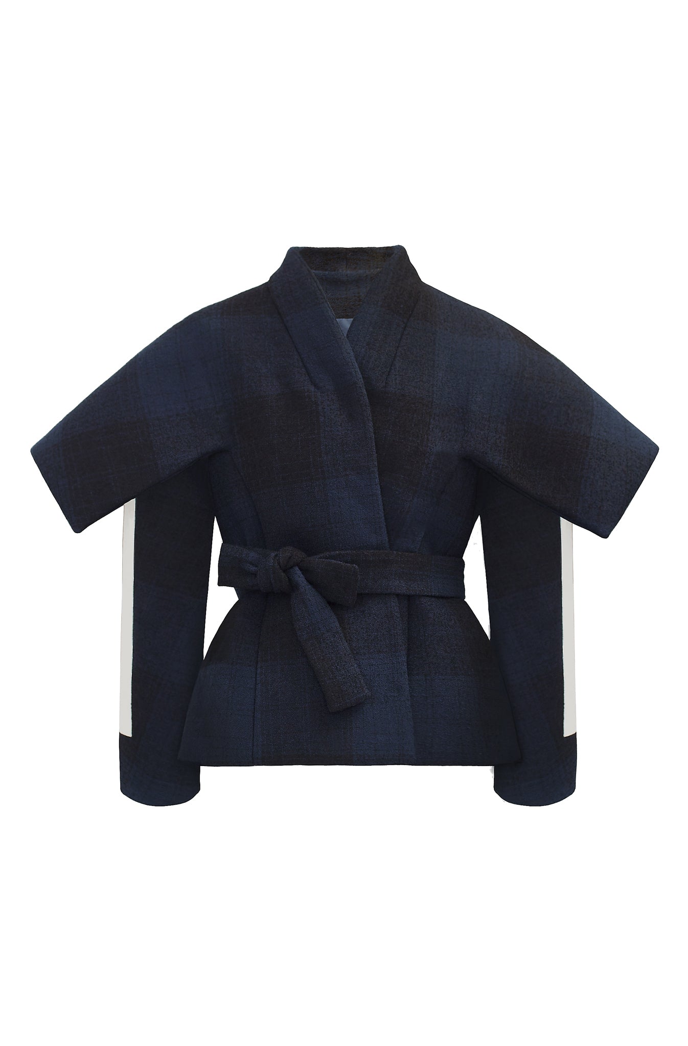 Navy and Black Tartan Wool "Armour" Jacket