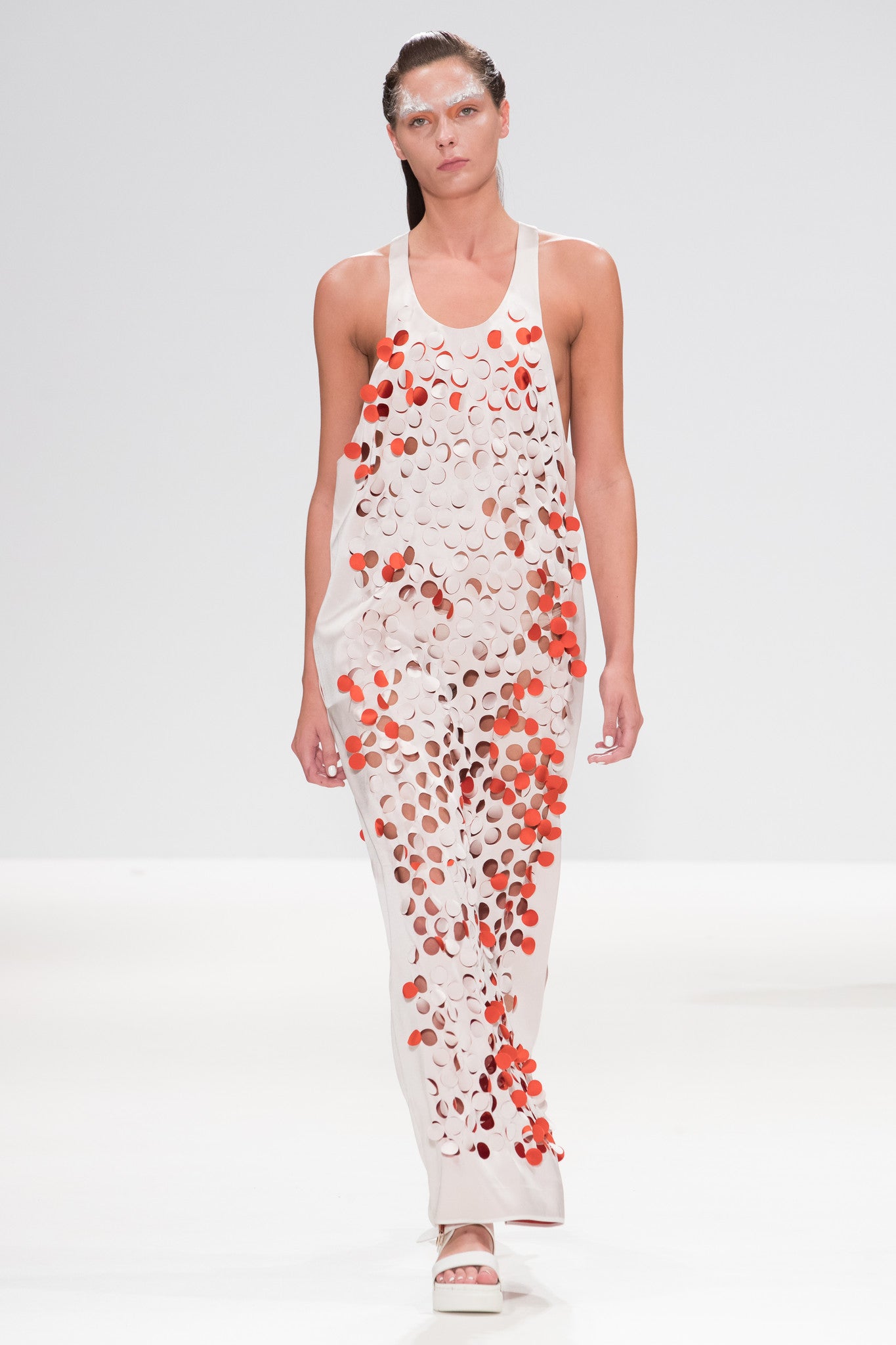 Orange and Cream Satin Circle-Cut "Ike" Dress