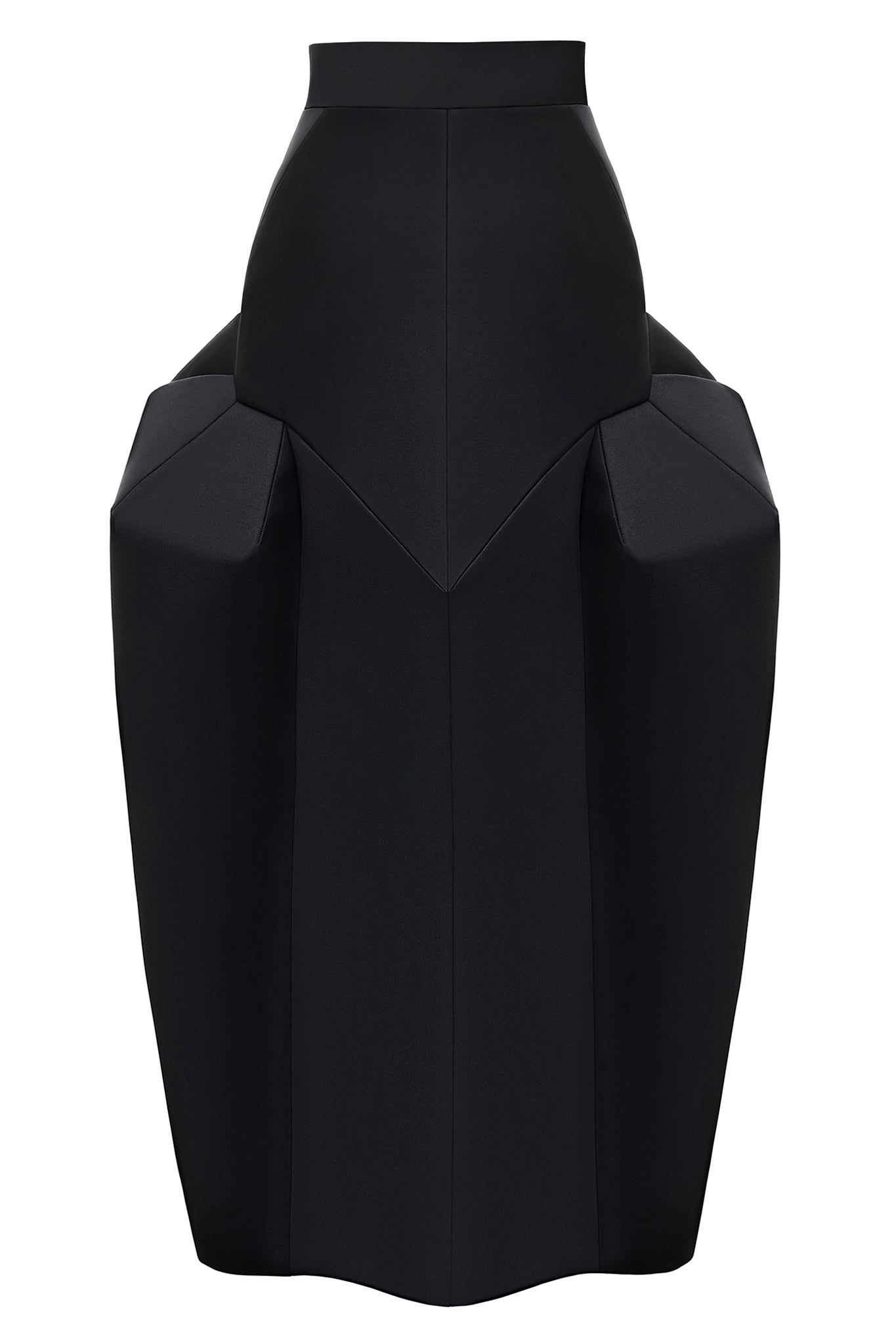 The AW17 'Rupture' skirt mirrors the formation of a crystal. A slender fit at the waist transforms into a  crystalline shape via a series of structured seams. First seen on the catwalk at London Fashion Week.