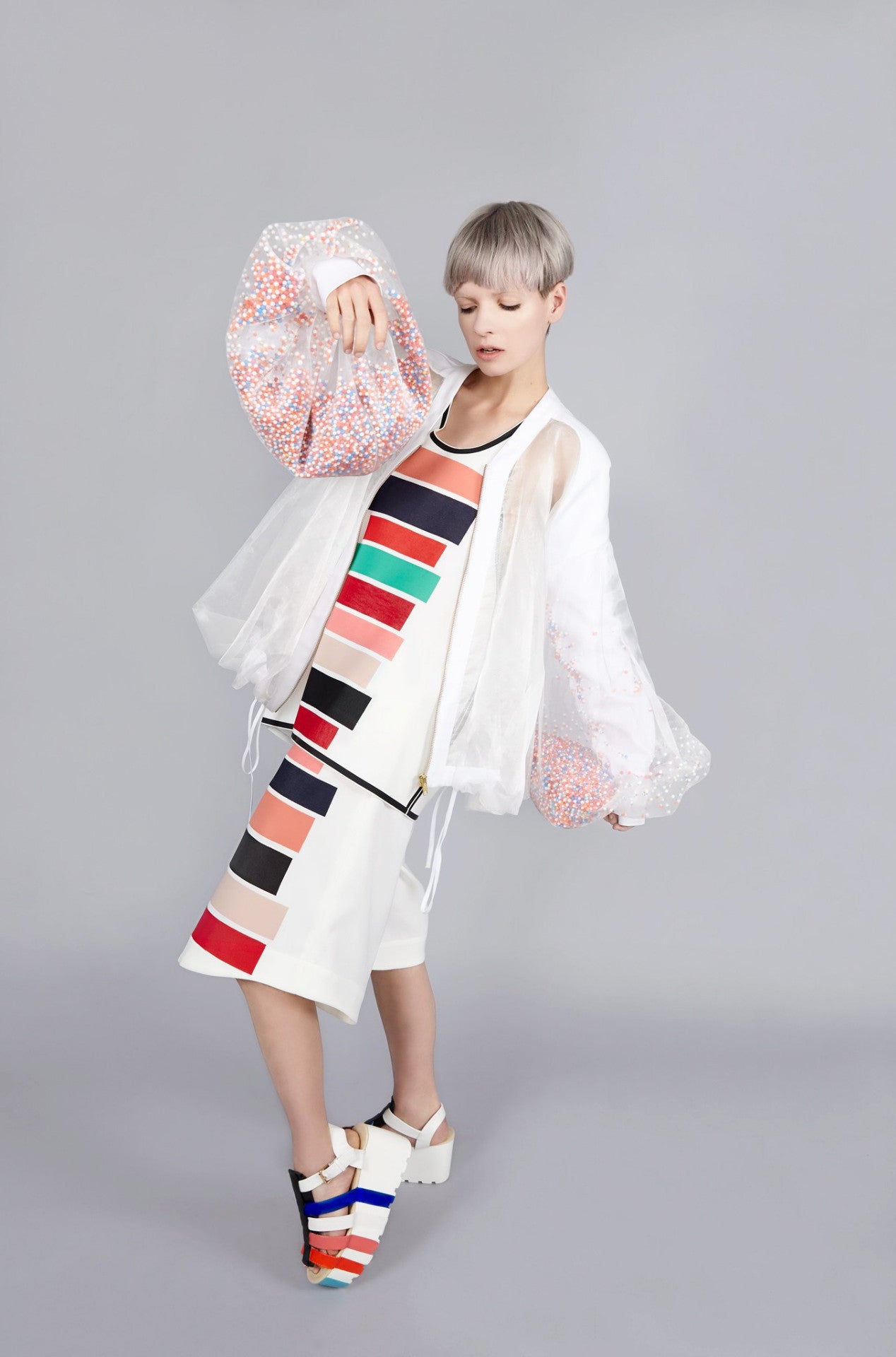 White/Multicoloured Poly Ball Interactive "Spark" Jacket