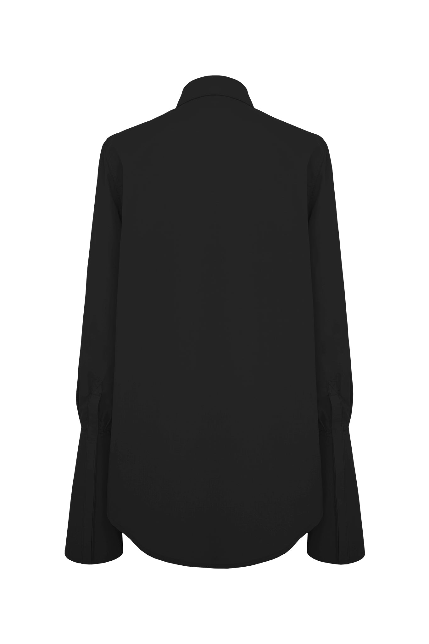 A modern twist on a classic, this sharp black shirt features an unusual elongated collar and long, conical and graphic cuffs. First worn on the AW17 catwalk.