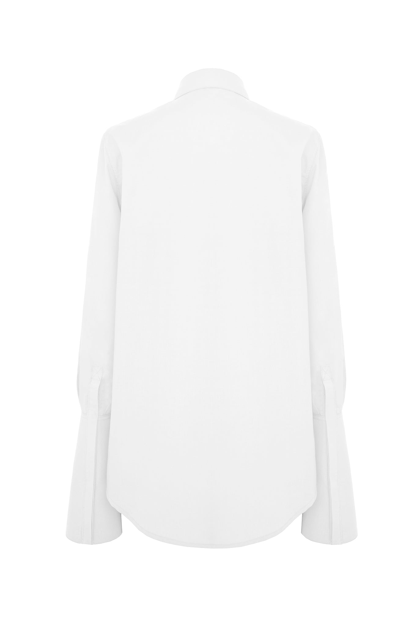 A modern twist on a classic, this crisp white shirt features an unusual elongated collar and long, conical and graphic cuffs. First worn on the AW17 catwalk.