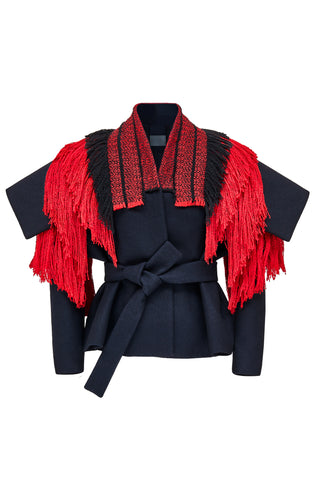 Navy, Red and Black Wool "Armour" Jacket