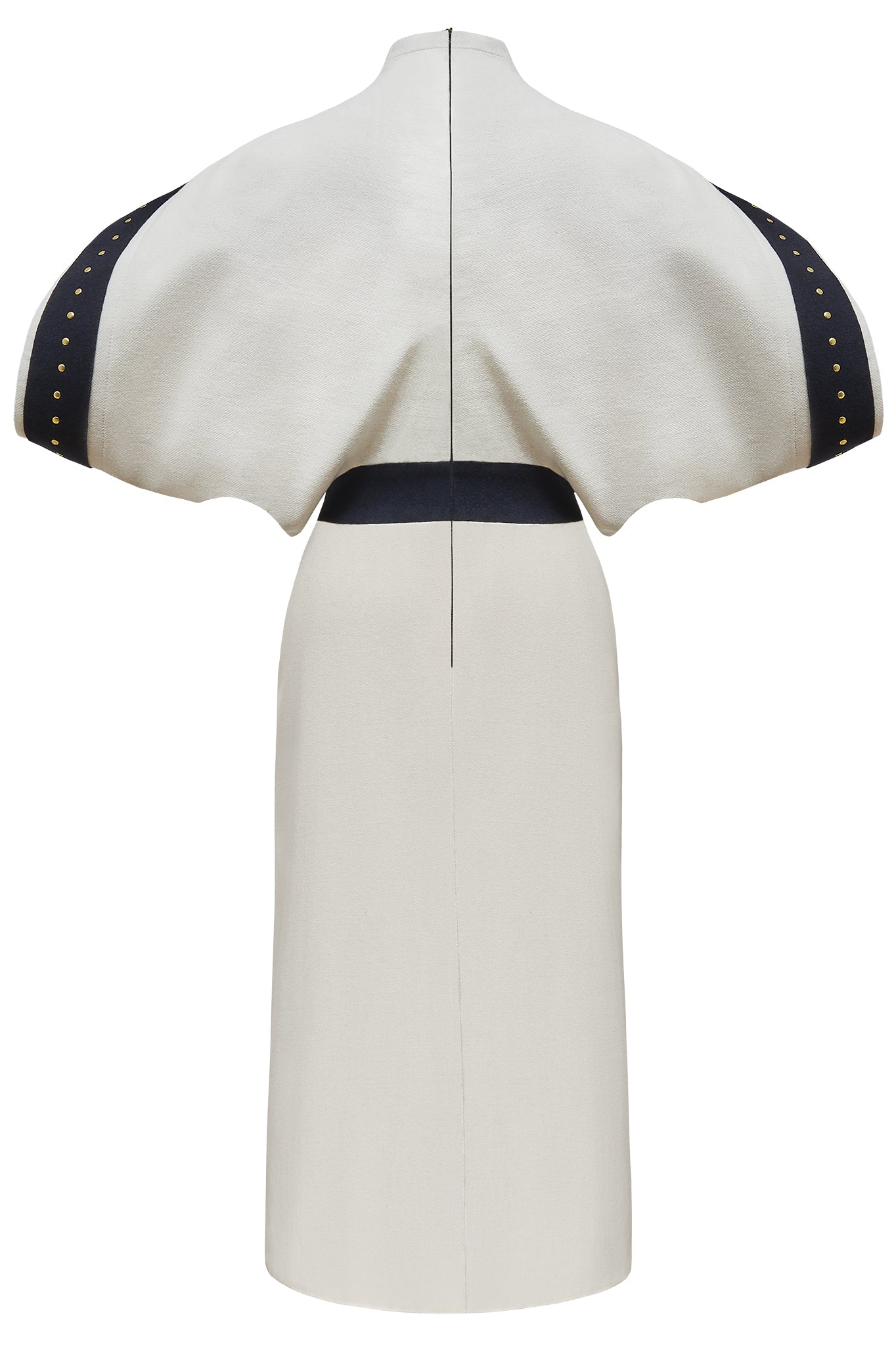 Cream and Navy Blue Wool "Boeing" Dress