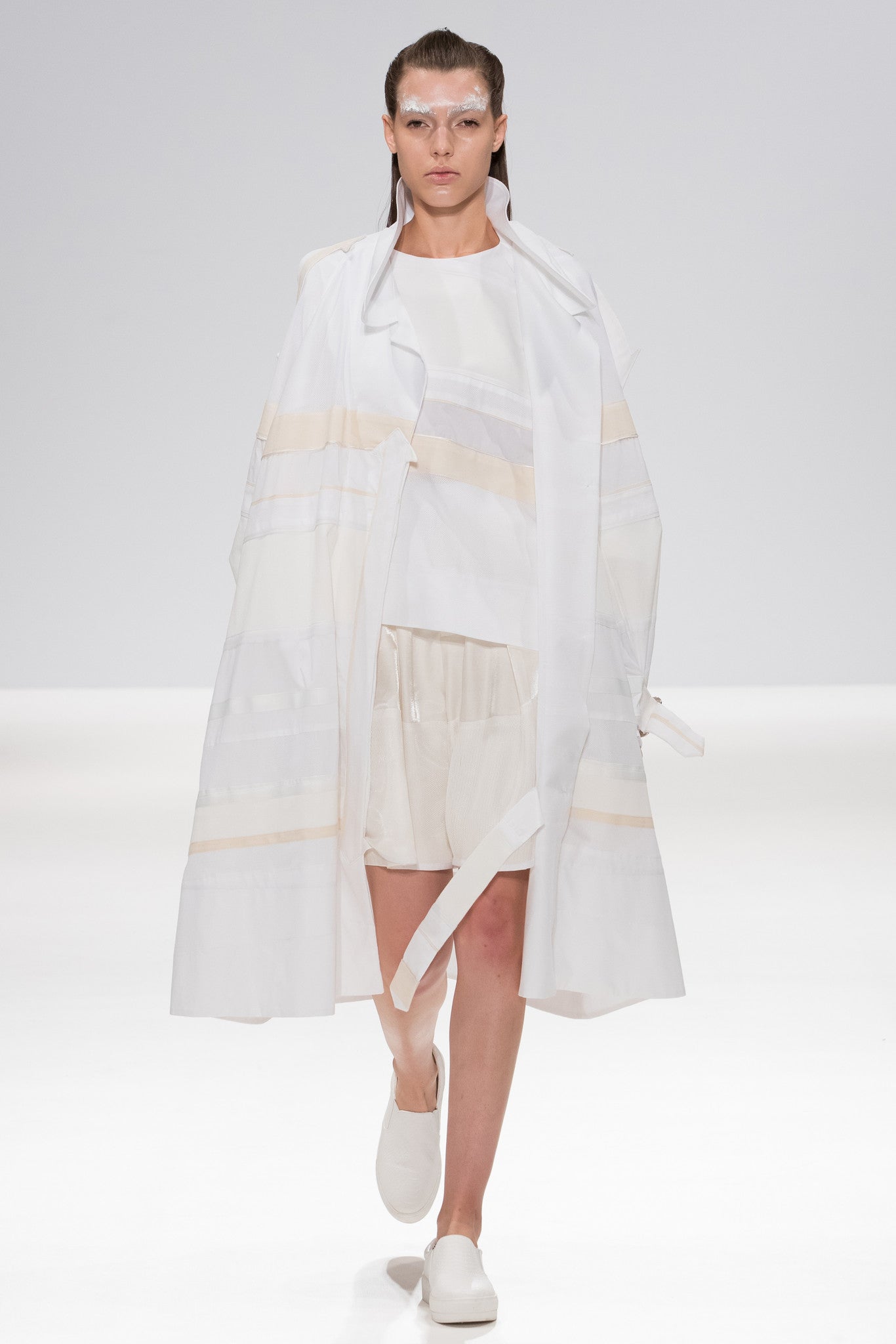 White and Cream Mixed Textile "Morrison" Trench Coat