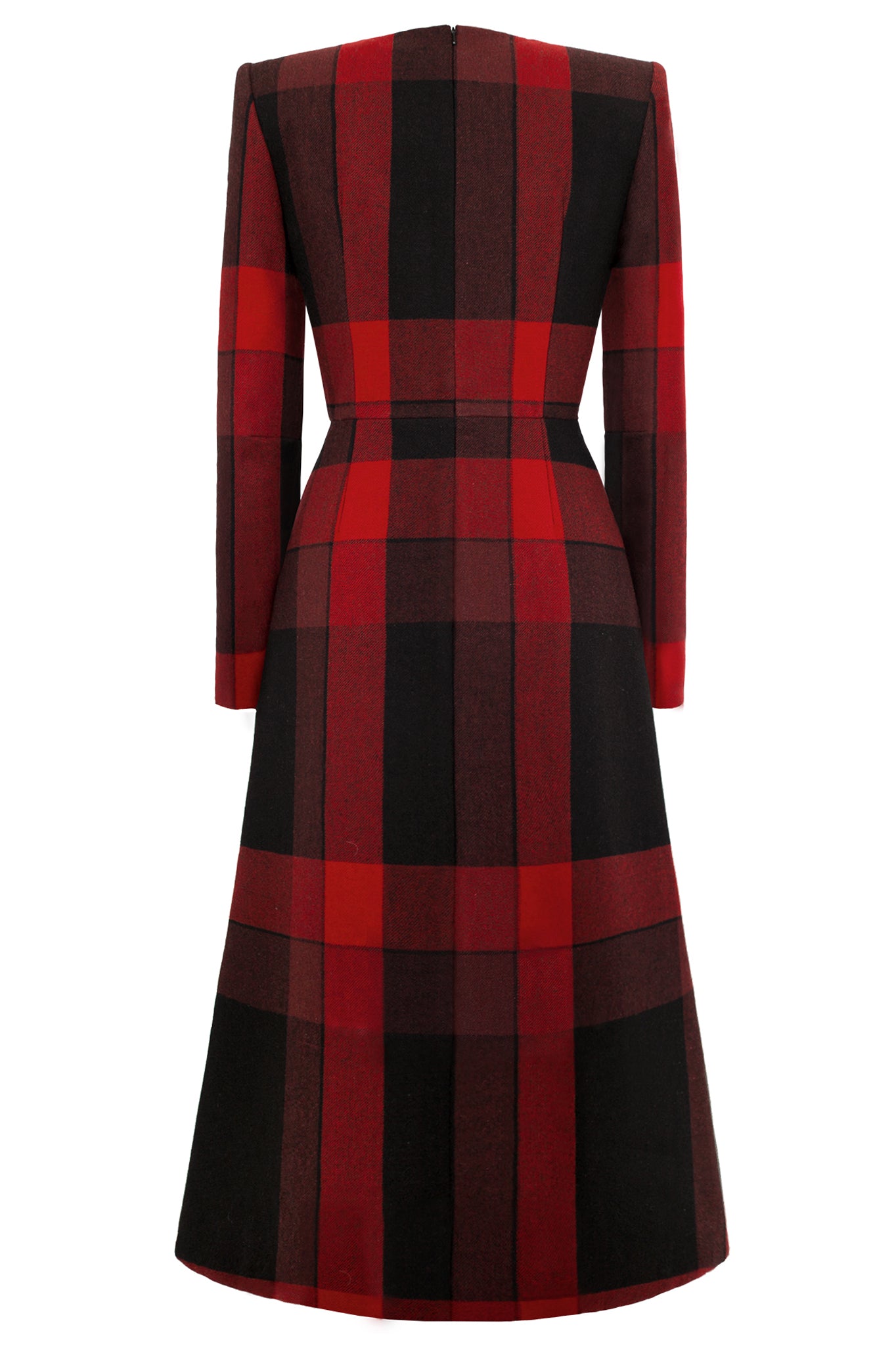 CIMONE AW17 3/4 length red and black wool tartan dress, first seen on the catwalk during London Fashion Week. The perfect statement winter dress.