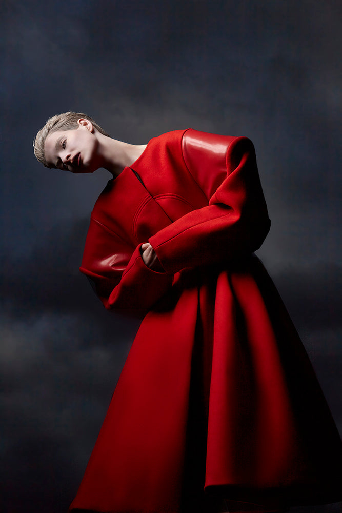 Red Wool and Latex "Broad" Coat