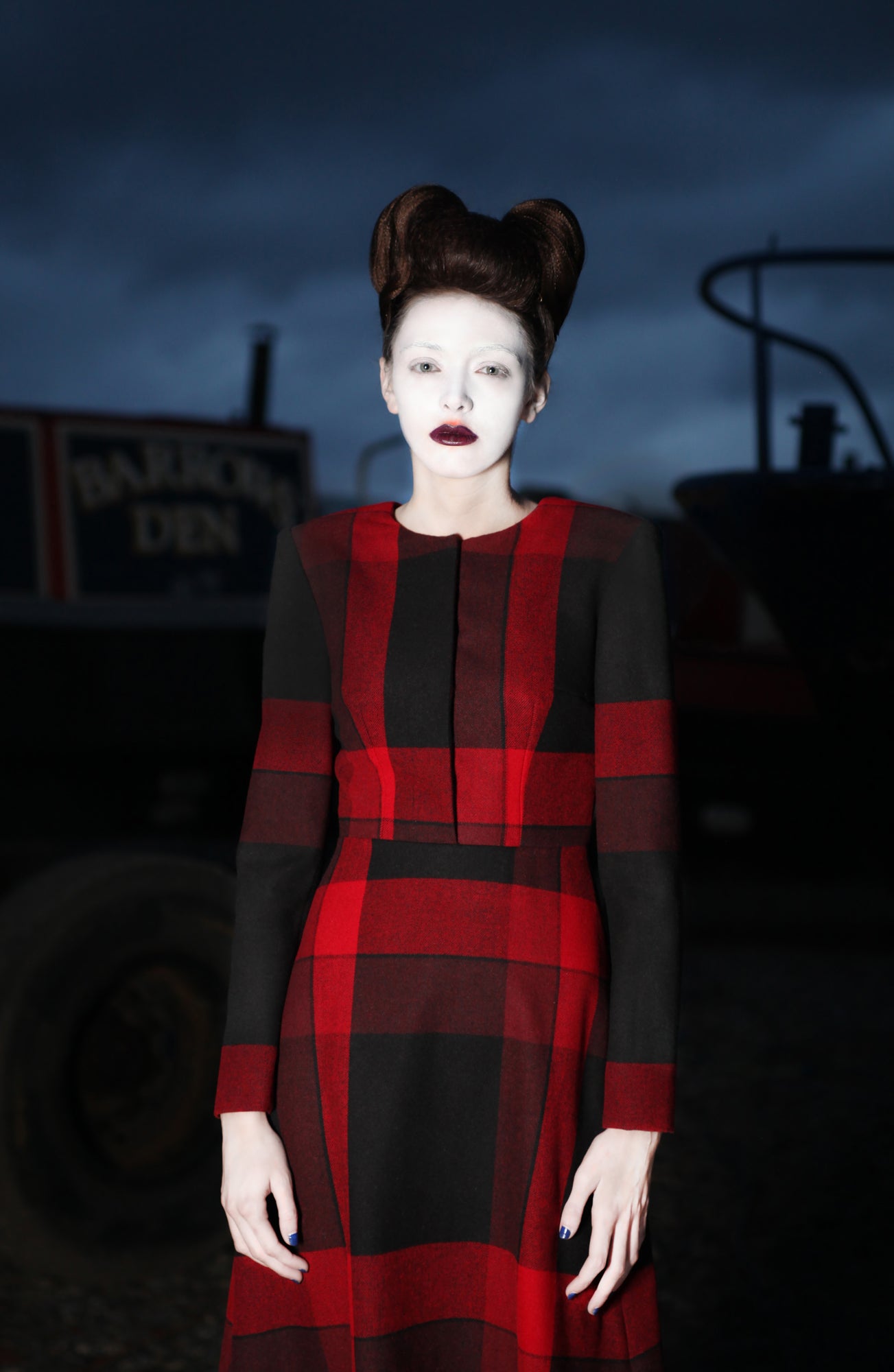 Red and Black Tartan Wool "Contour" Dress