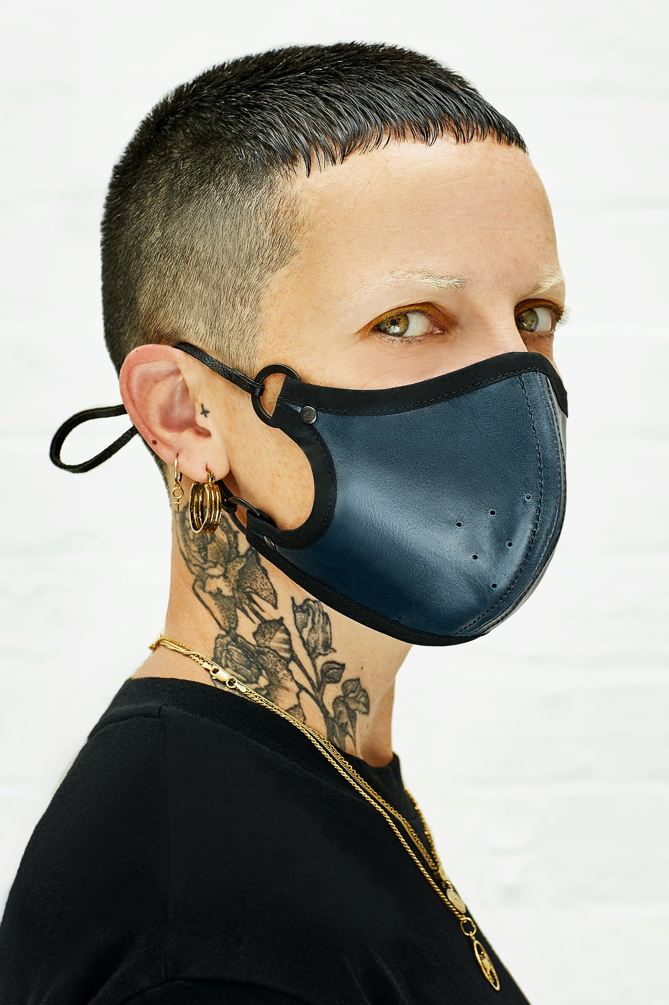 Blue leather face mask