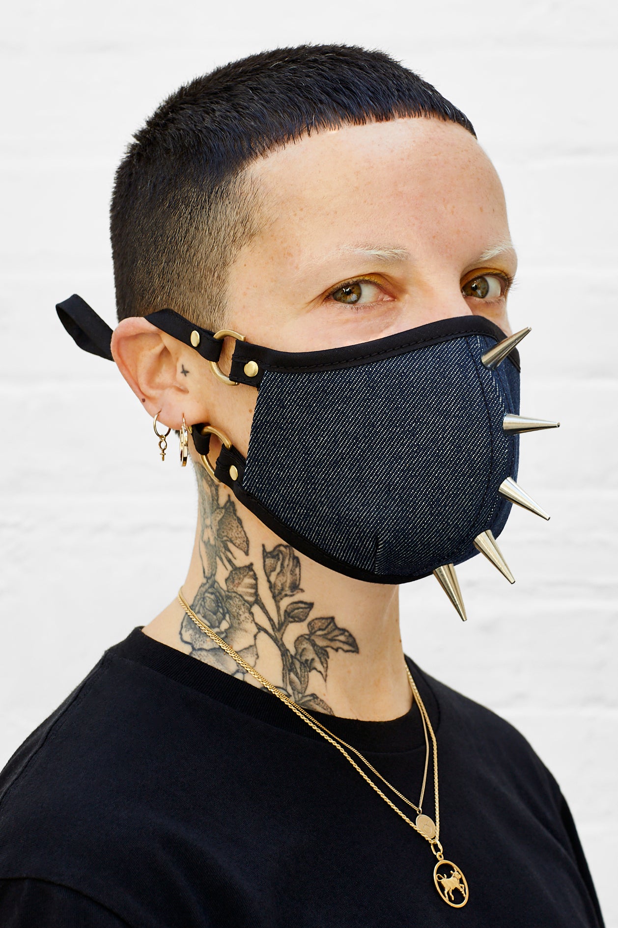 Studded Raw Denim Face Mask